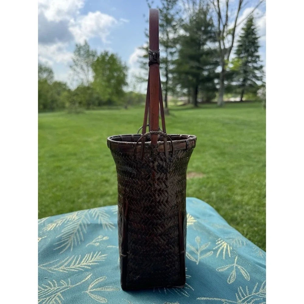 Japanese Ikebana Vase Large Bamboo Basket Showa Tall Woven Flower VTG